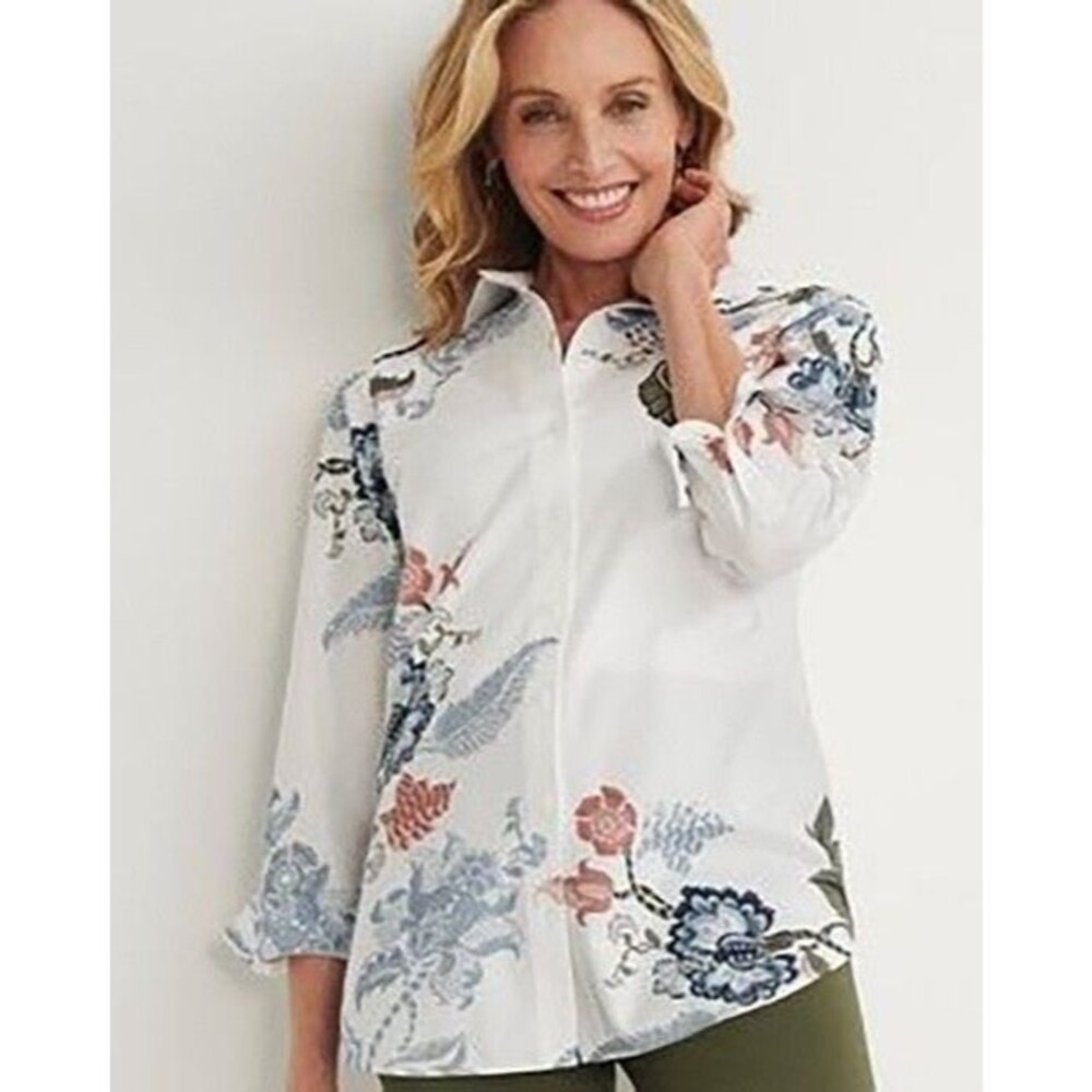 Chico's No-Iron Stretch Floral Button-Up Tunic Chico’s 2 (Large / US 12) NWT